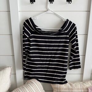 LOFT Black and White Striped Long Sleeve Top
